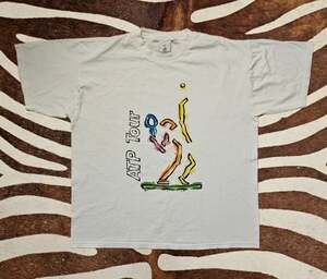 Vintage 90s ATP Tour Tennis Abstract USA Made XL White EUC